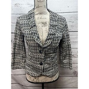 Cabi Black & White Circle Print Fitted Blazer Jacket Women's Size‎ 4